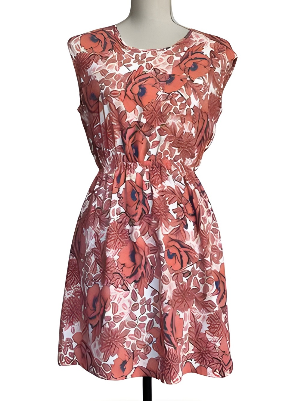 Soprano Coral Floral Elastic-Waist Mini Dress